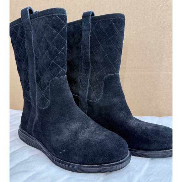 Cole Haan Boots Womens Size 6.5 Black‎ Suede Waterproof Quilted Pull On Grand OS - Picture 1 of 11